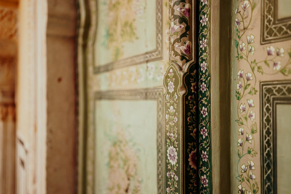 Detail im Windpalast, Hawa Mahal in Jaipur, Rajasthan