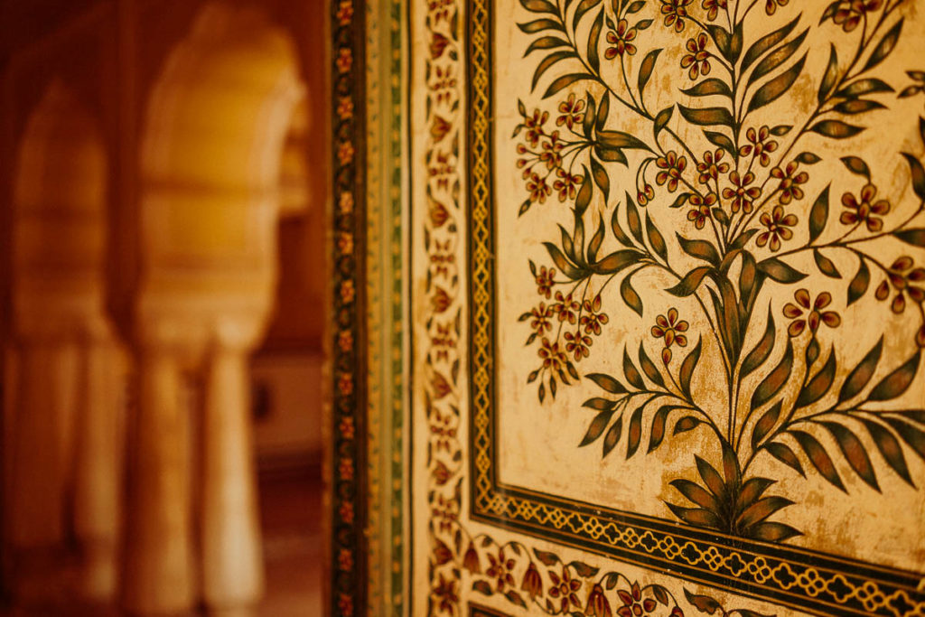 Detail im Windpalast, Hawa Mahal in Jaipur, Rajasthan