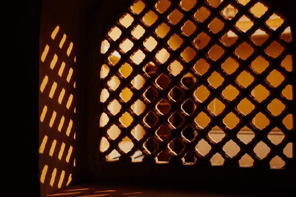 Fenster im Windpalast, Hawa Mahal in Jaipur, Rajasthan
